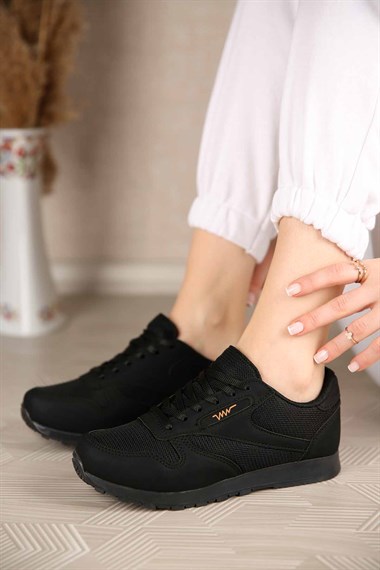 Kadın Bağcıklı Anorak Spor Ayakkabı SİYAH SİYAH